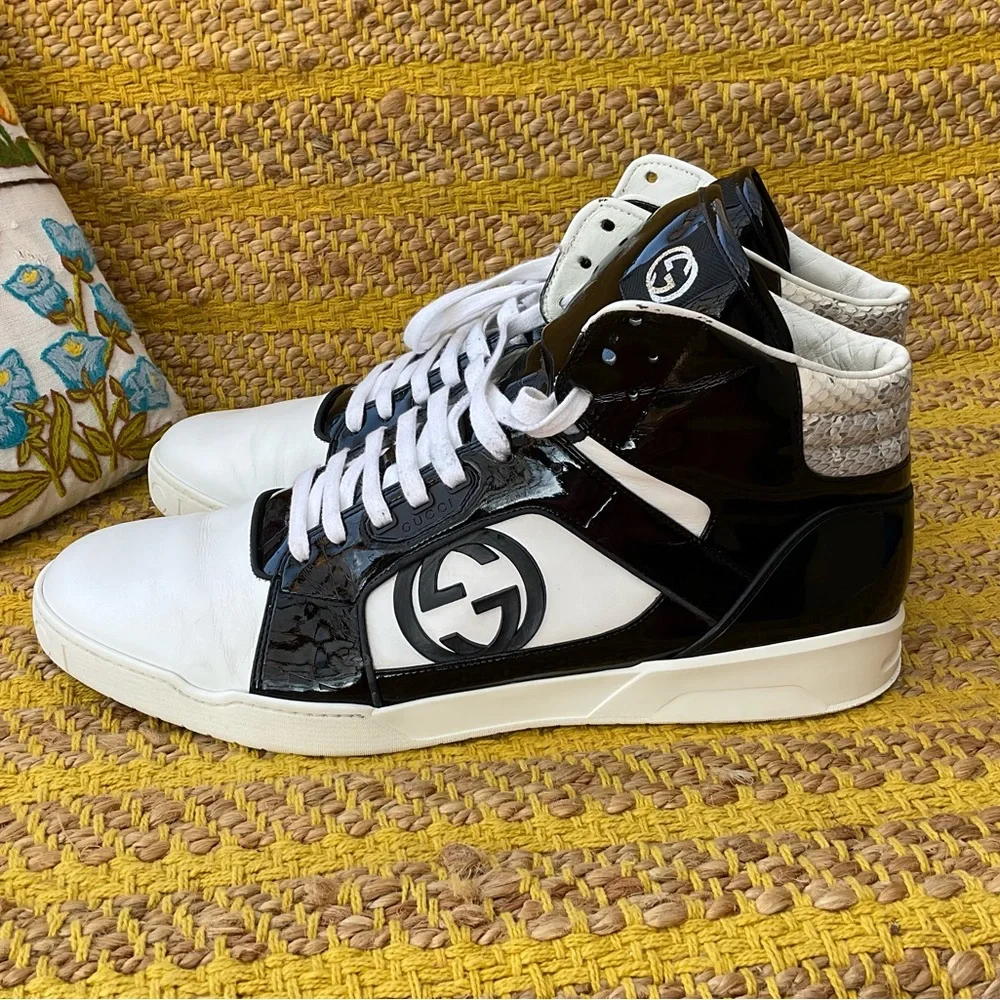 Men’s Gucci Rebound Snake B&W High Top Sneakers 15 AUTHENTIC